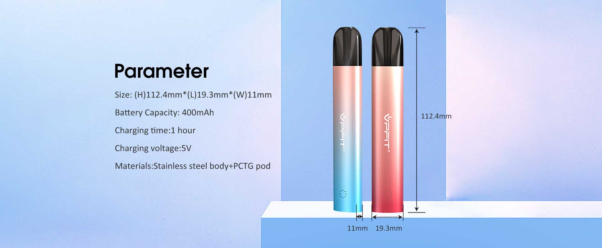 Nicotine Free Vape VPFIT Shine Pod E Cigarette parameter