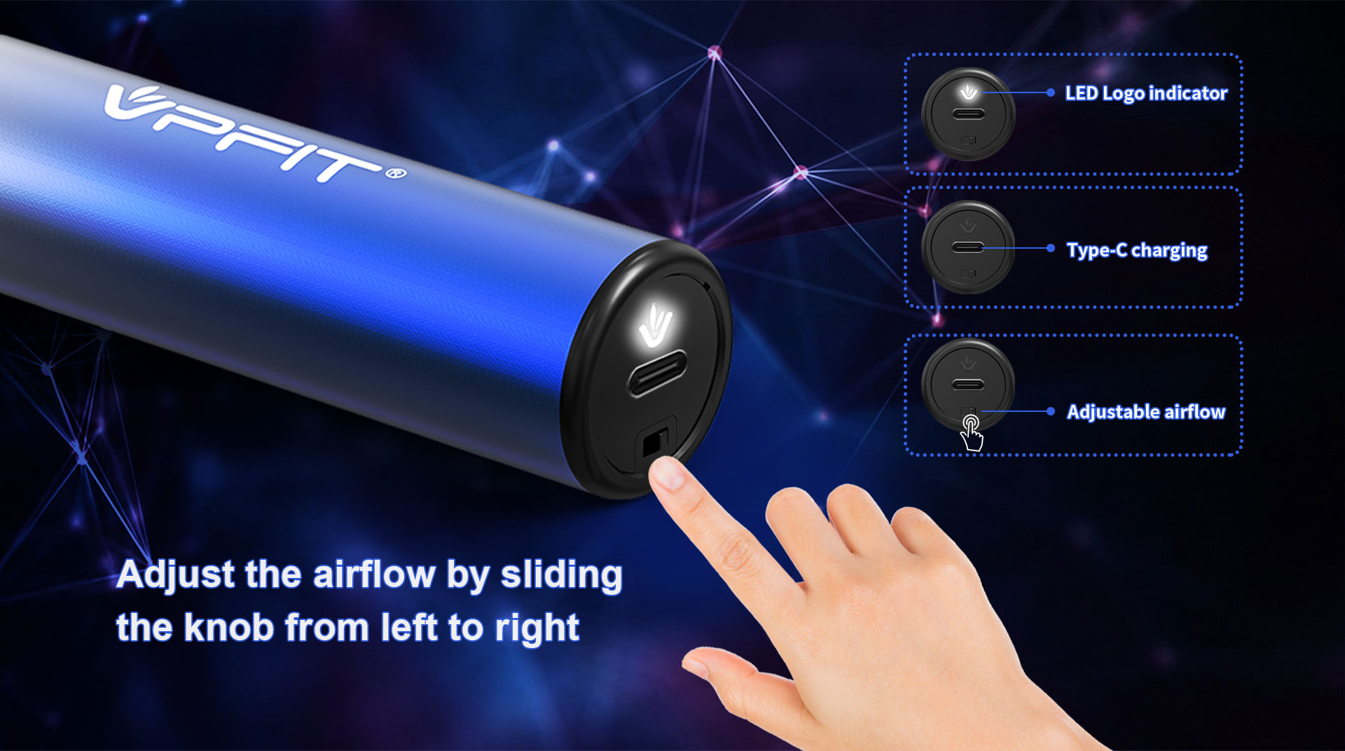 fitt closed pod vape device with airflow adjustable