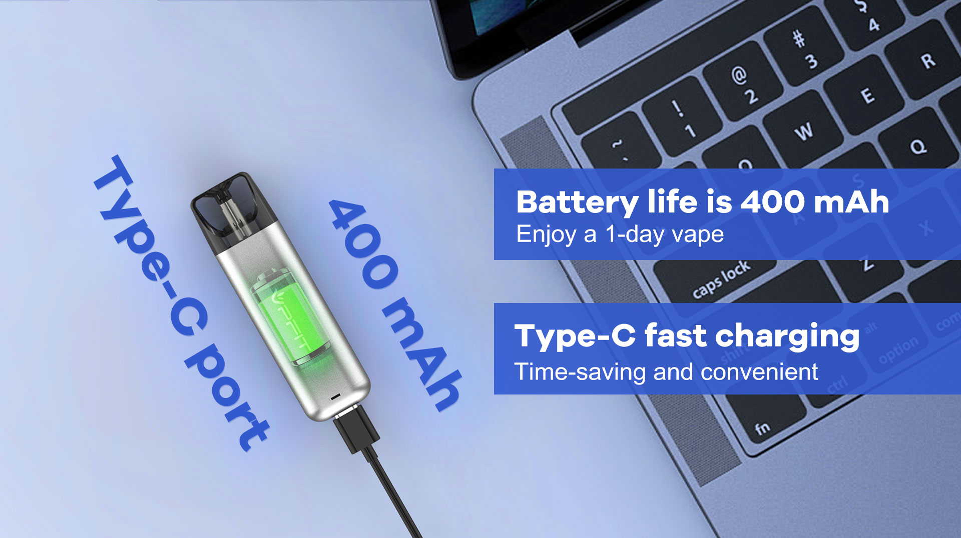 VPFIT Insbar-II prefilled rechargeable pod vape pen with 400mAh battery Type-C charging port