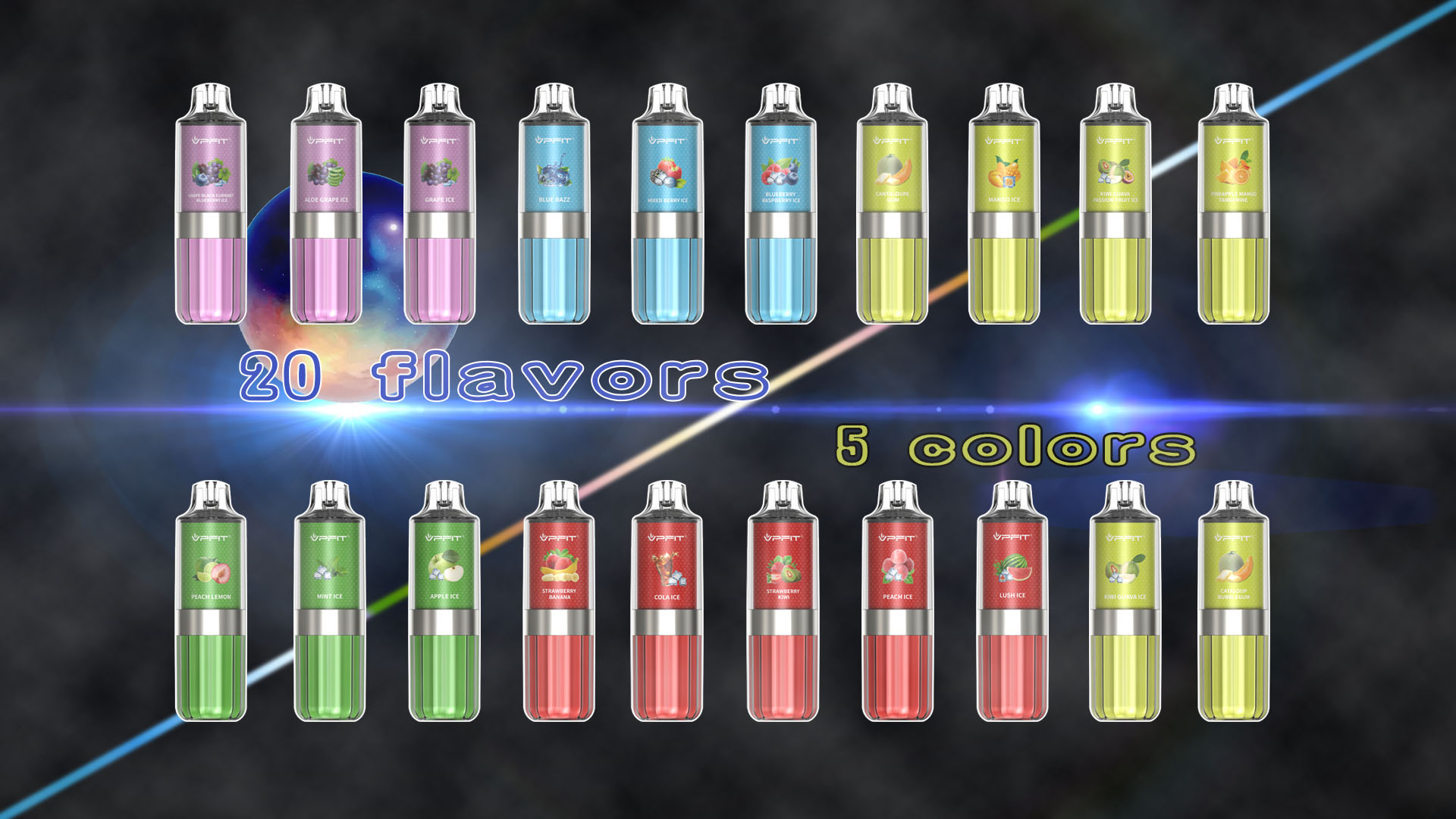 this Disposable Vape Pen provide 20 flavors and 5 color for you to choose -- VPFIT rechargeable vape pen