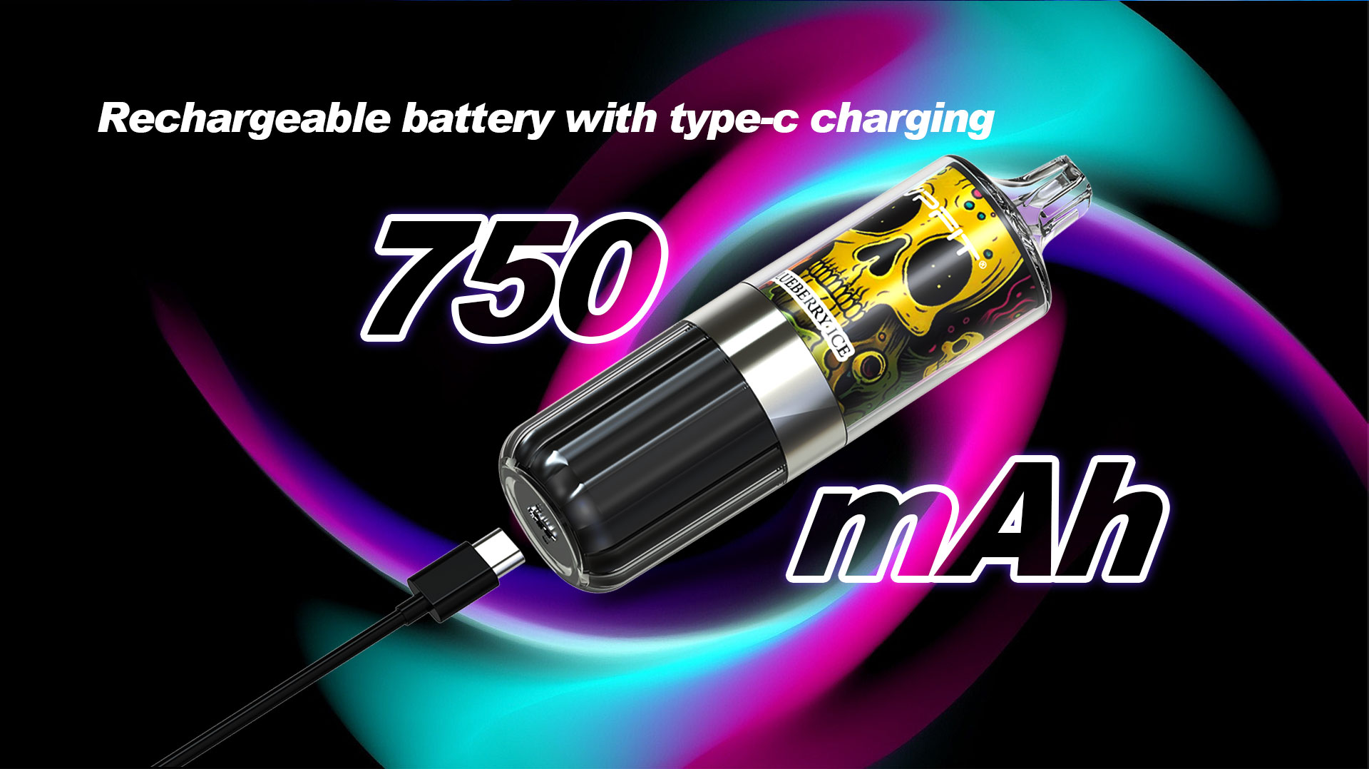 750 mAh rechargeable battery with type-C charging provide long last vaping time