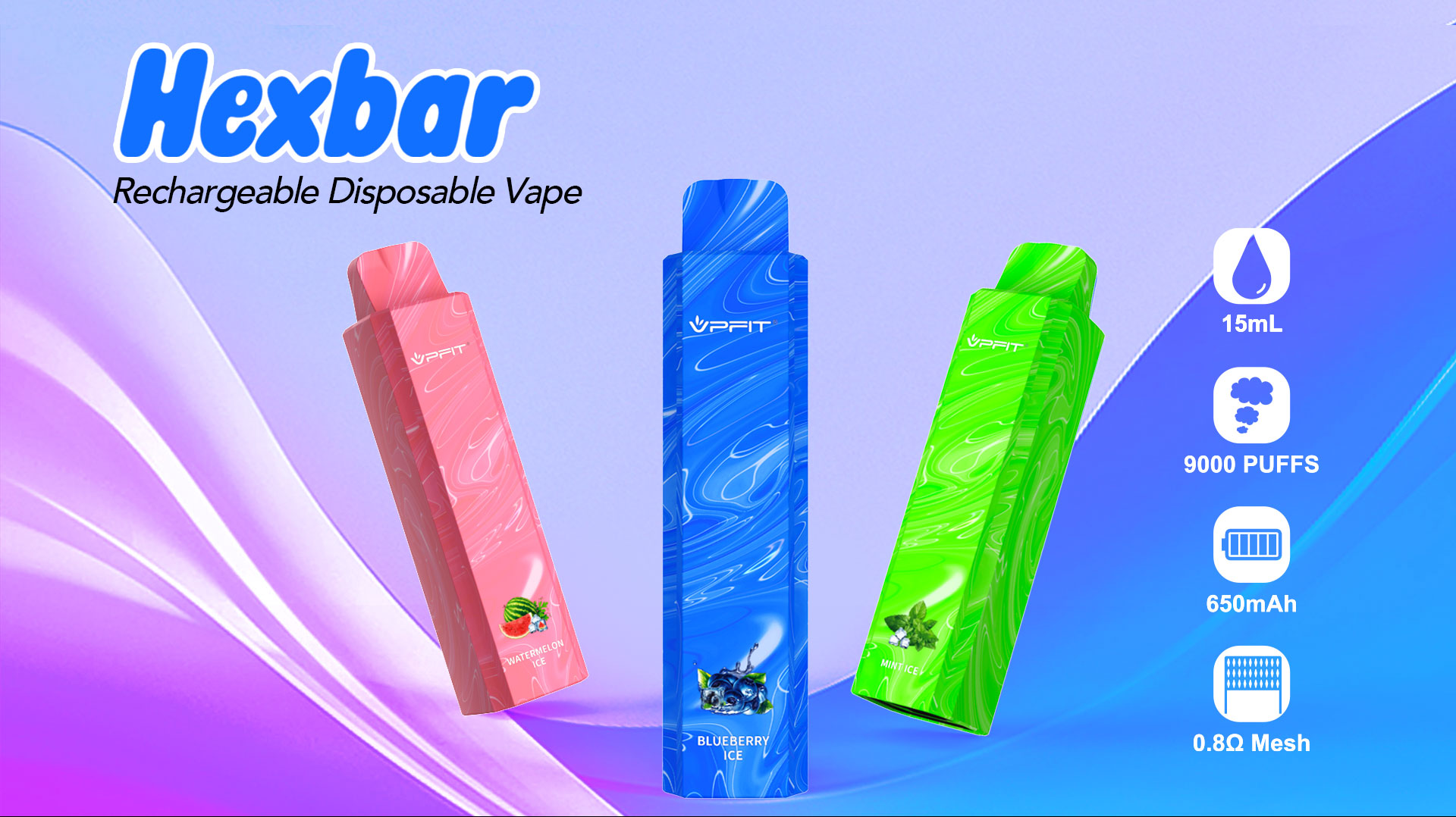 9000 puffs 15ml rechargeable disposable flavor vape VPFIT Hexbar